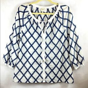 WRAP London Blue & White Boho Peasant Top